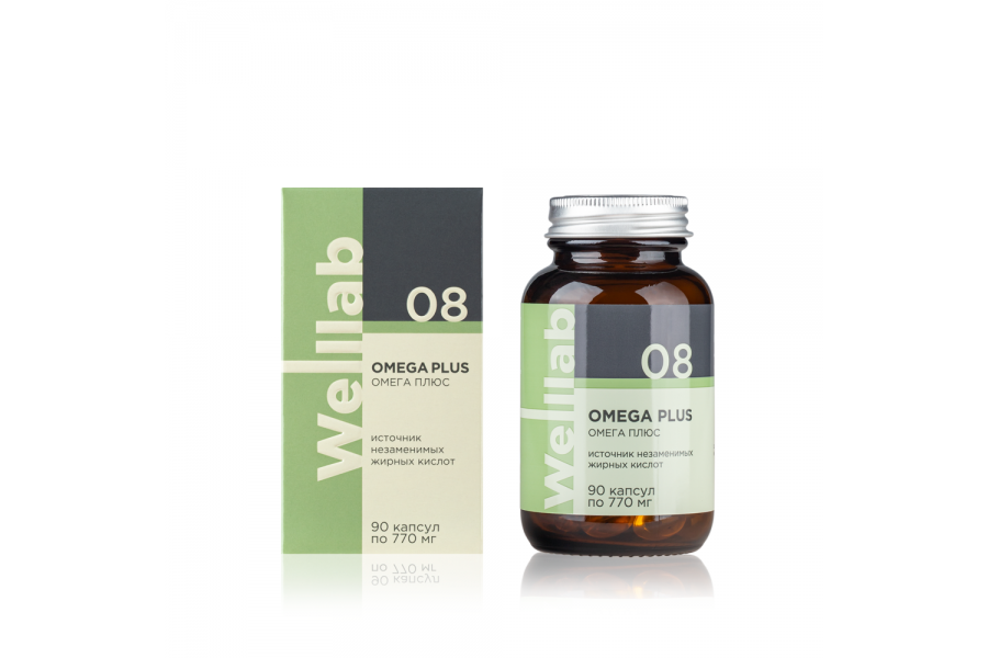 БАД с омега-3 жирными кислотами Welllab OMEGA PLUS, 90 капсул